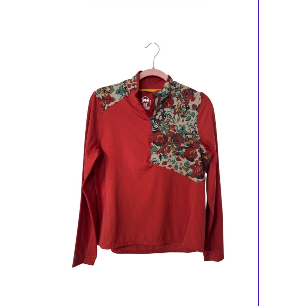 Janji Women Red Floral Quarter Zip Long Sleeve‎ Running Top Medium